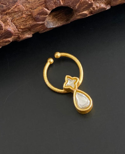 Gold tone kundan jadau white stone nose pin/bulakku dj-53762