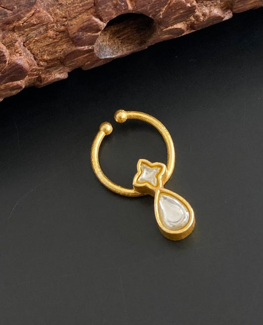 Gold tone kundan jadau white stone nose pin/bulakku dj-53762