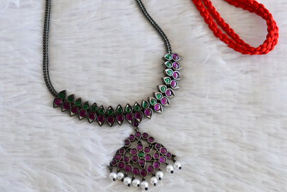 Black finish precious kemp-green pearl necklace Dj-52506