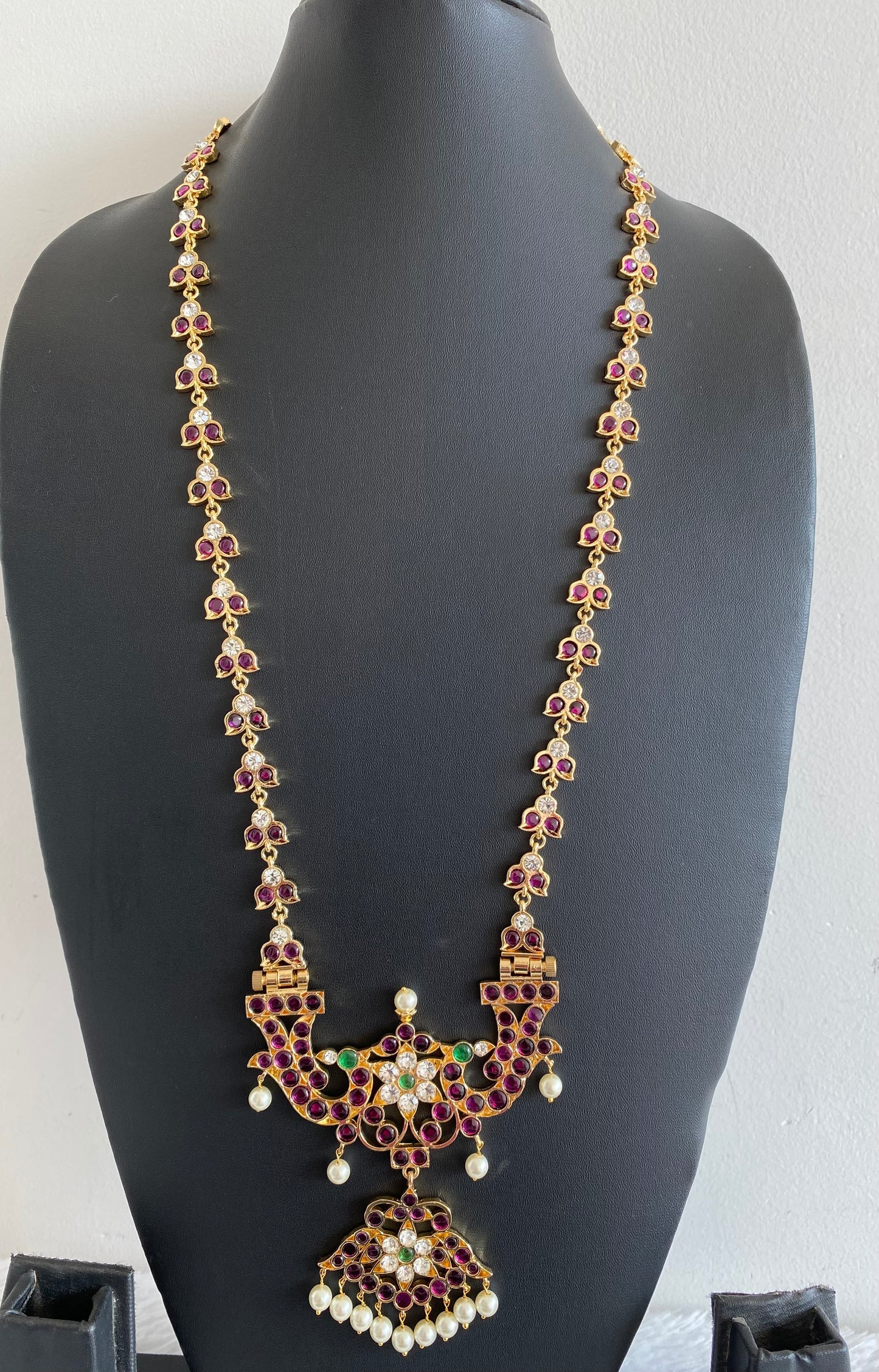Gold tone precious kemp-green-white pearl peacock haar Dj-52909