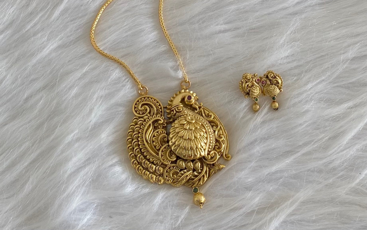 Antique gold tone 30 inches chain with annapakshi pendant set dj-54521