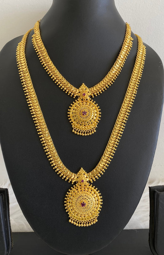 Gold tone ruby stone heart combo set dj-54281