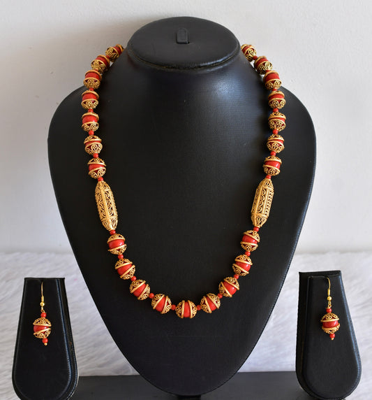 Matte finish coral beaded necklace set dj-52977