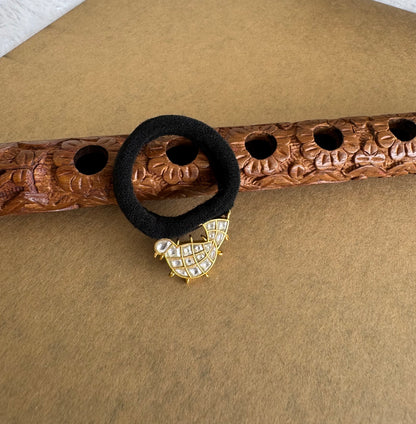 Matte finish white kundan jadau bird hair band dj-51522