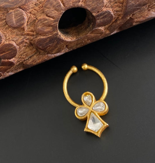 Gold tone kundan jadau white stone nose pin/bulakku dj-53759