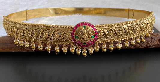 Matte finish pink-green-white kundan jadau lakshmi peacock waist belt dj-53473