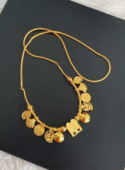 Gold tone 24 inches chain sokkar-meenakshi mango lakshmi coin mangalyam dj-54556