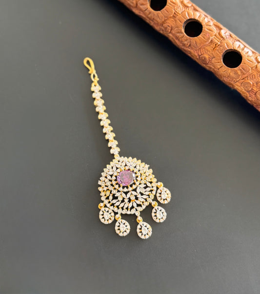 Two tone cz-purple thilak stone tikka dj-51366