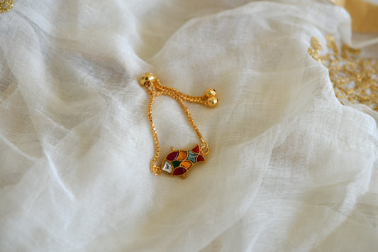 Gold tone multicolor kundan jadau fish bracelet dj-52672