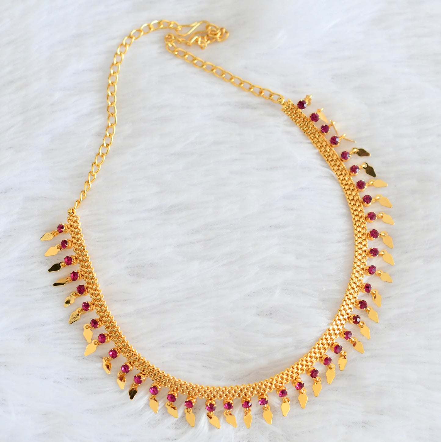 Gold tone ruby stone elakka thali choker necklace  dj-53105