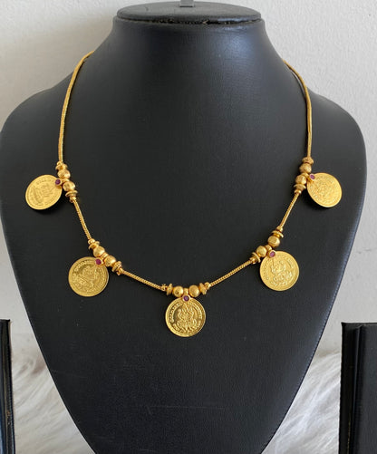 Gold tone pink stone lakshmi coin necklace dj-54147
