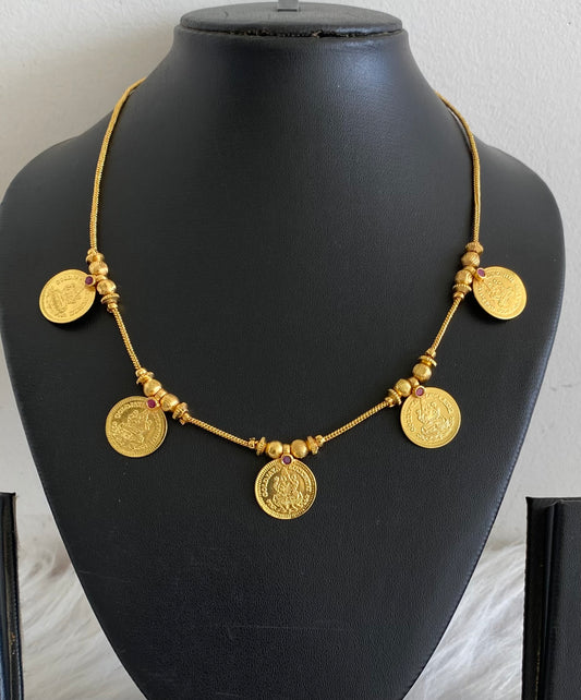 Gold tone pink stone lakshmi coin necklace dj-54147