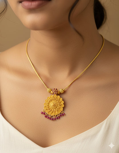 Gold tone pink stone flower kodi necklace dj-51686