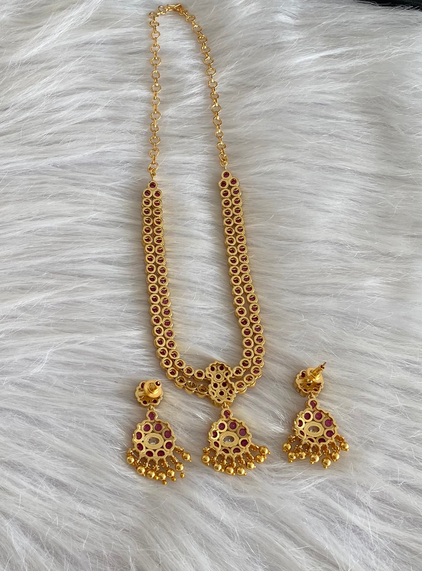 Matte finish pink-white double layer attigai/necklace set dj-54167