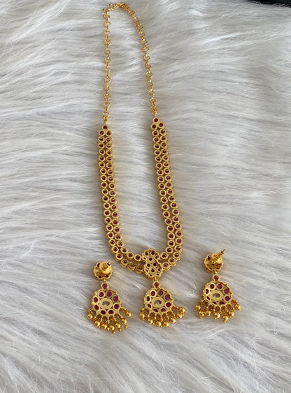 Matte finish pink-white double layer attigai/necklace set dj-54167