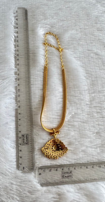 Gold tone South Indian style pink-pearl attigai/necklace dj-52214