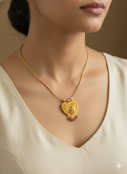 Gold tone pink-white stone heart kodi necklace dj-51688