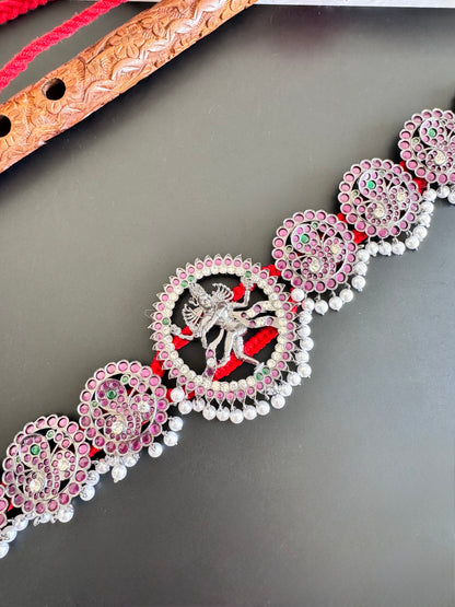 Black finish precious kemp-green pearl Shri Natarajar Nagar waist band dj-52543