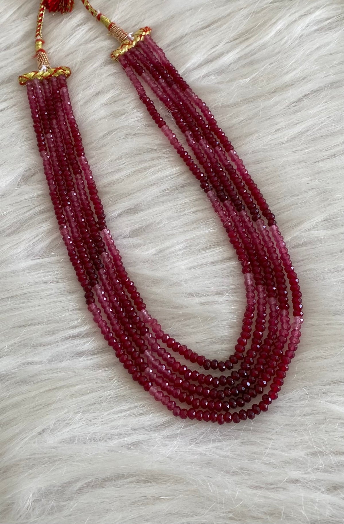 Magenta pink colour agates beaded layered necklace dj-54962