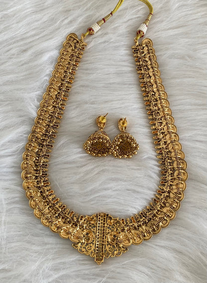 Antique gold tone pink-green-white peacock lakshmi coin haar set dj-54604