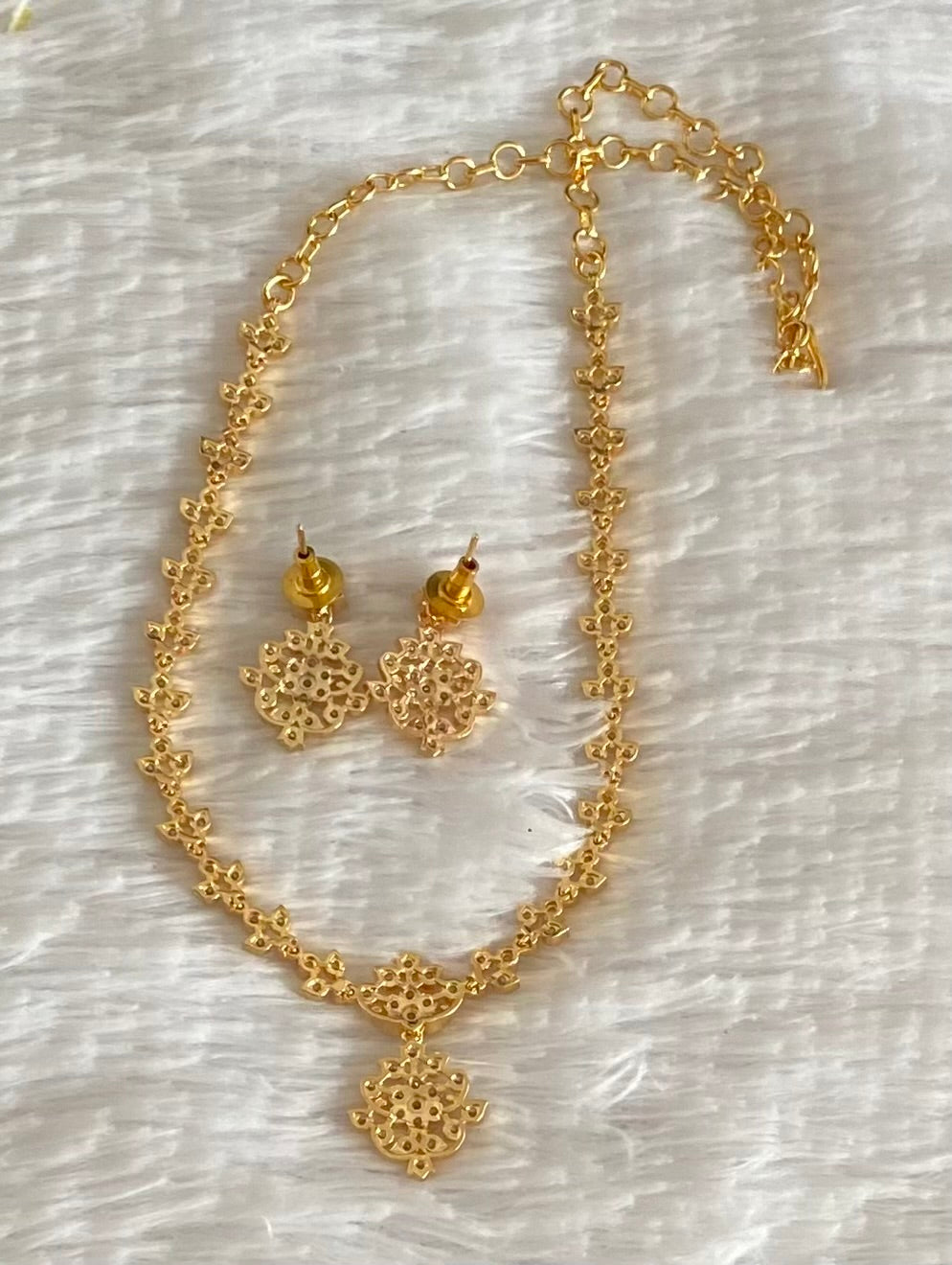 Gold tone cz white stone necklace set dj-54338