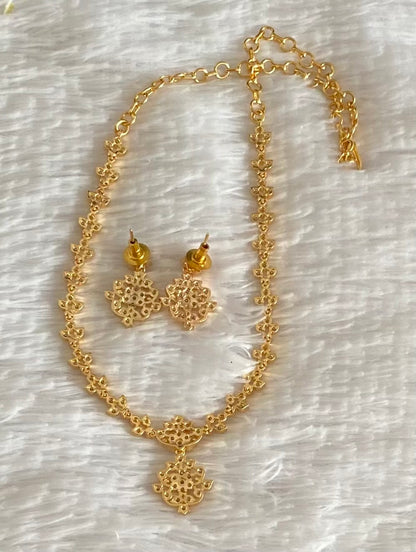 Gold tone cz white stone necklace set dj-54338