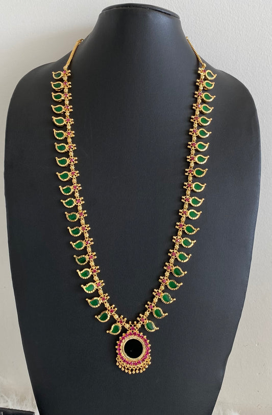 Gold tone pink-green kerala style mango haar dj-54534