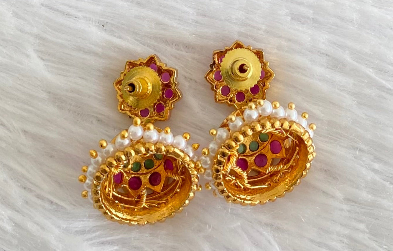 Antique gold tone kemp-green pearl  jhumkka dj-53568