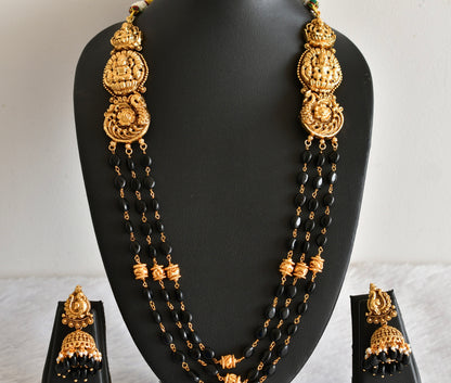 Antique gold tone black beaded lakshmi peacock multi layer haar set dj-52425