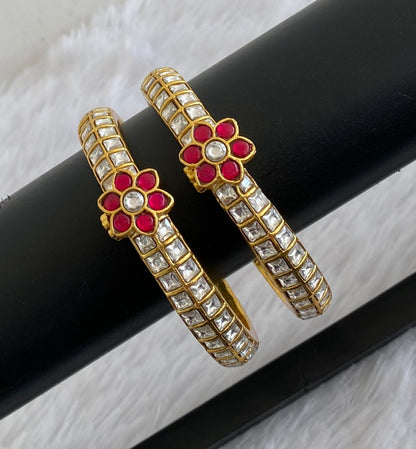Gold tone kemp-white kundan jadau screw type bangles(2.4) dj-53505