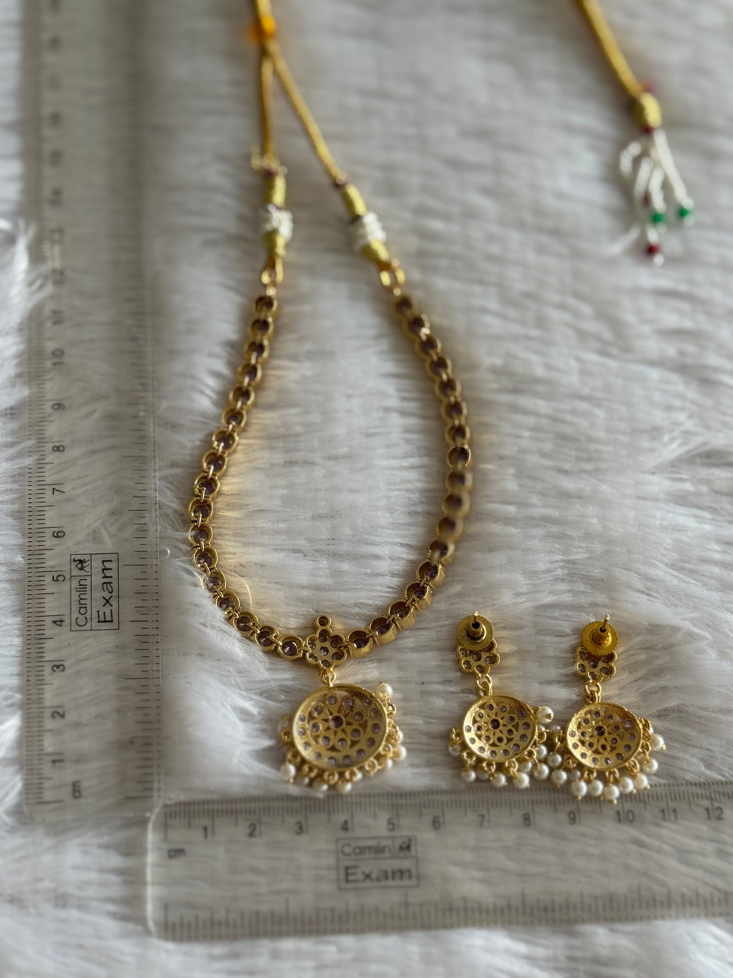 Gold tone AD purple south indian style attigai/necklace set dj-45882