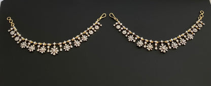 Two tone cz white stone flower ear side chain dj-54066