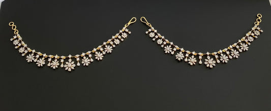 Two tone cz white stone flower ear side chain dj-54066