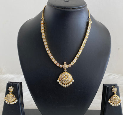 Gold tone Ad white stone South Indian attigai/necklace set dj-11436