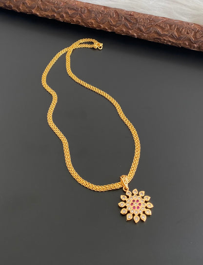 Gold tone 18 inches chain with white-pink stone pendant dj-53861