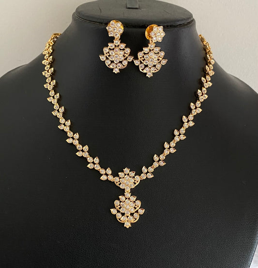 Gold tone cz white stone necklace set dj-54338