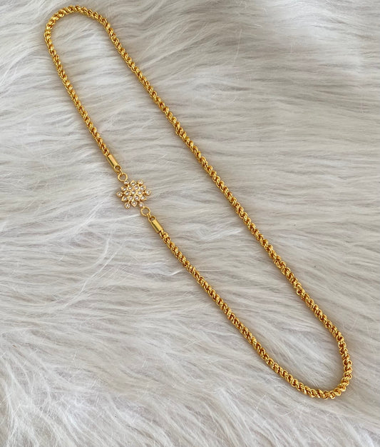 Gold tone white stone flower 24 inches mugappu chain dj-54914
