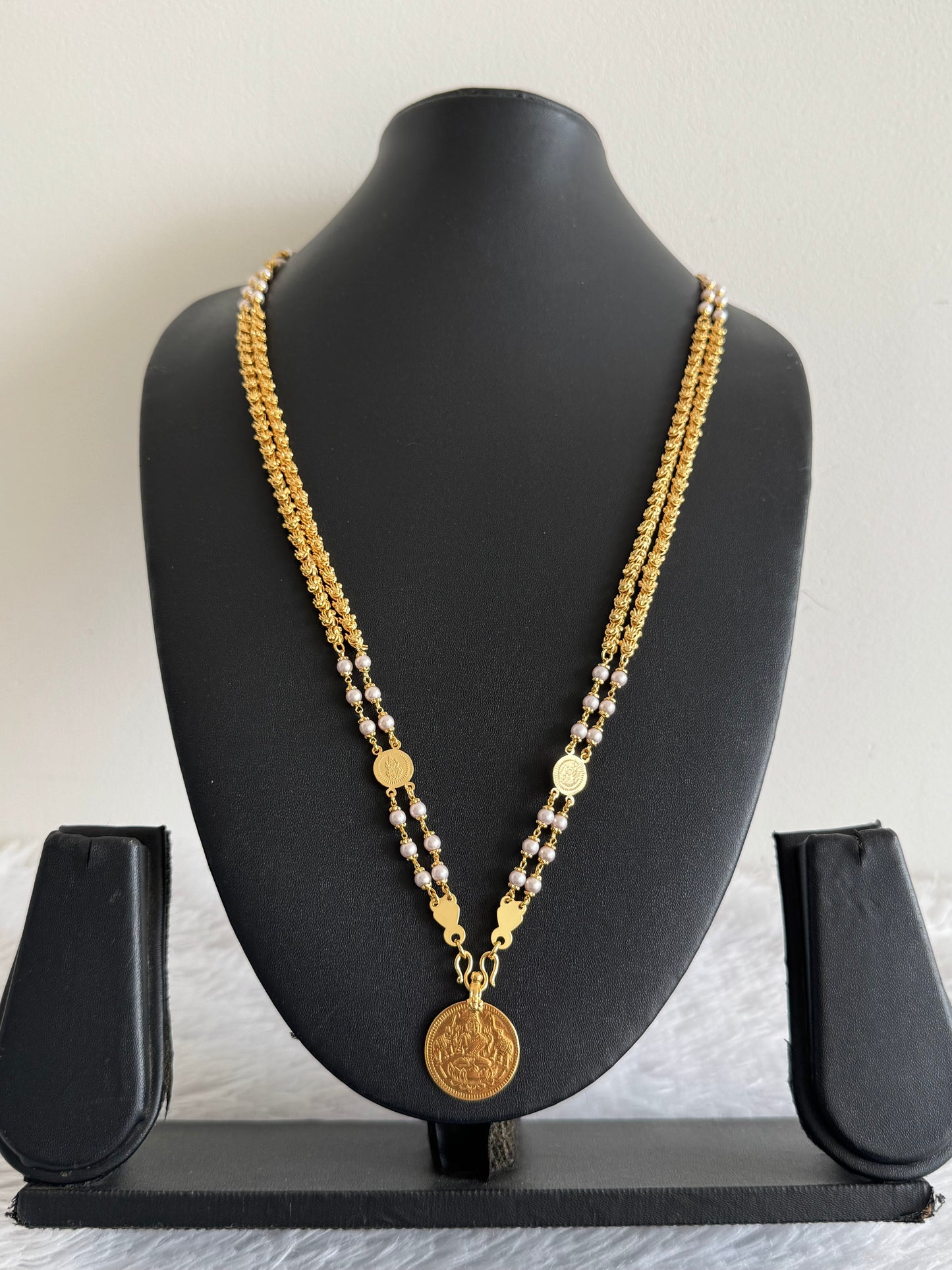 Gold tone 24 inches double layer pearl lakshmi coin chain dj-45528