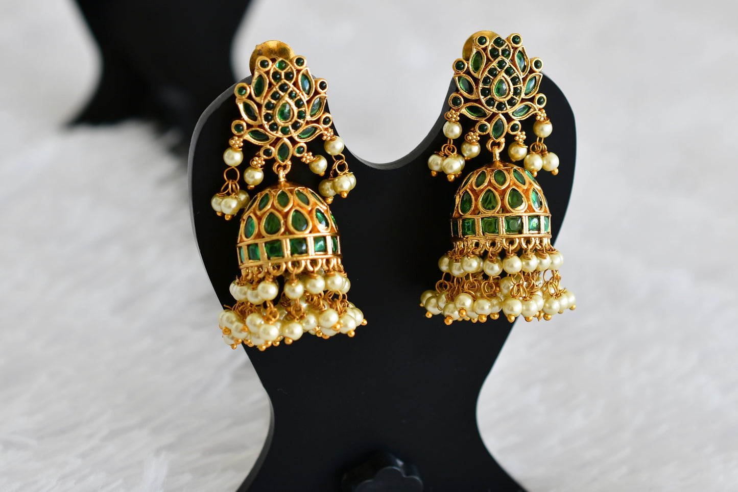 Matte finish green pearl lotus jhumkka dj-52153