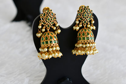 Matte finish green pearl lotus jhumkka dj-52153