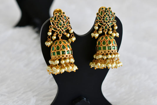 Matte finish green pearl lotus jhumkka dj-52153