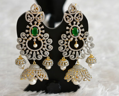 Two tone cz green pearl long bali jhumkka dj-51883