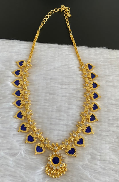 Gold tone white-blue palakka necklace dj-53064