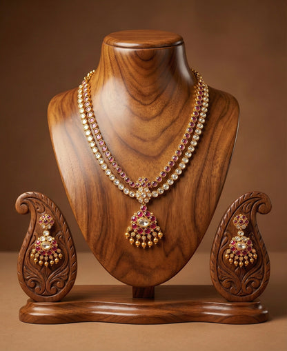 Matte finish pink-white-purple double layer attigai/necklace set dj-52721