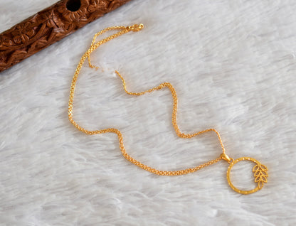 Gold tone 18 inches chain with round leaf pendant dj-51921