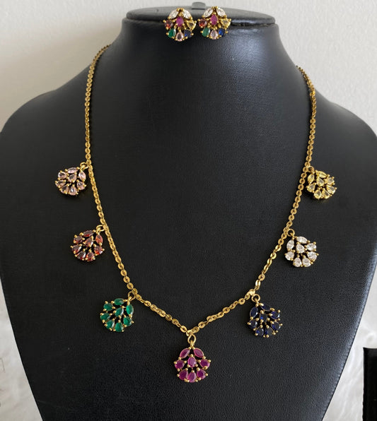 Antique gold multicolor stone necklace set dj-54414