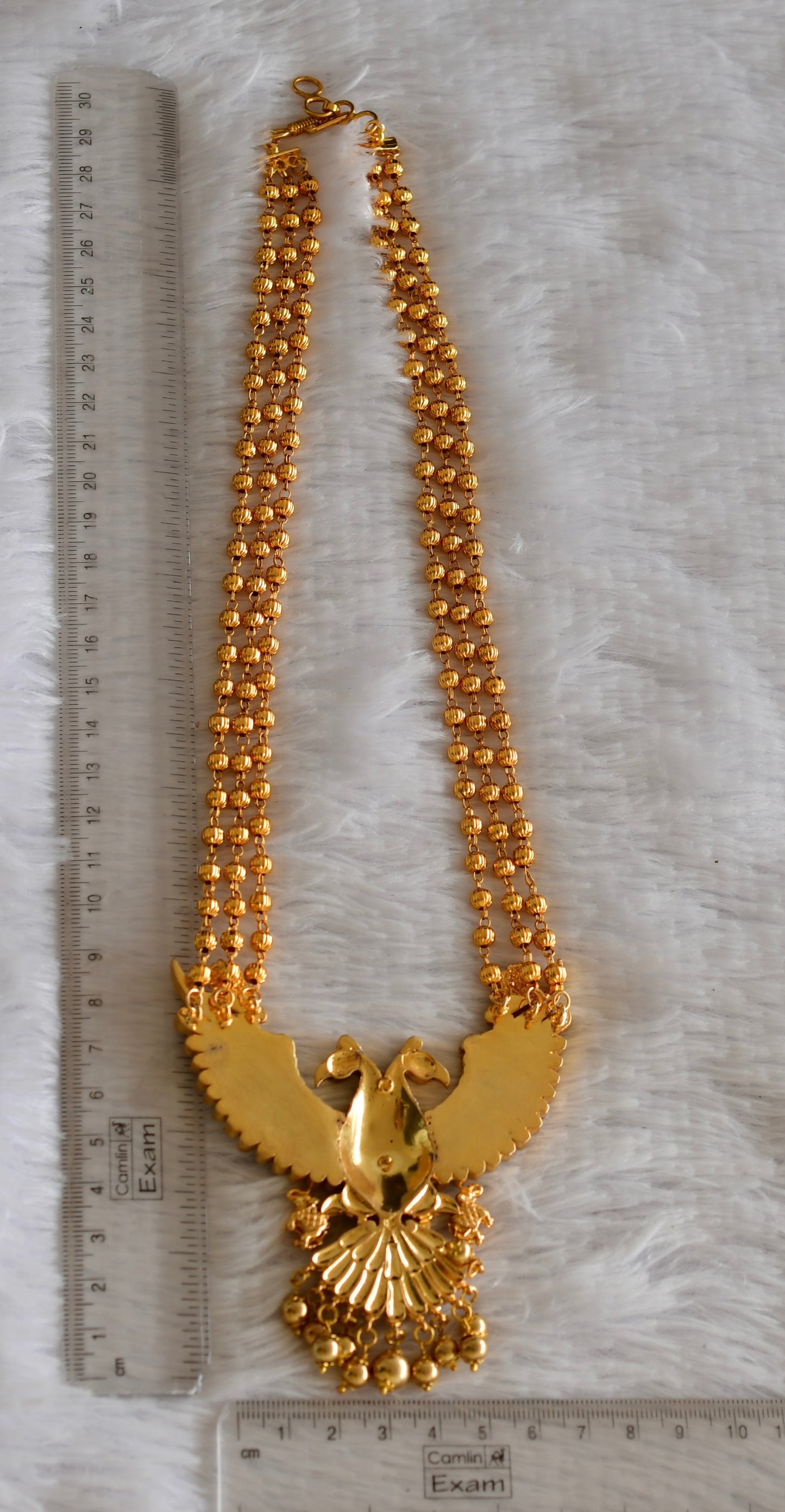 Gold tone pink-white kundan jadau ganda berunda necklace dj-52309