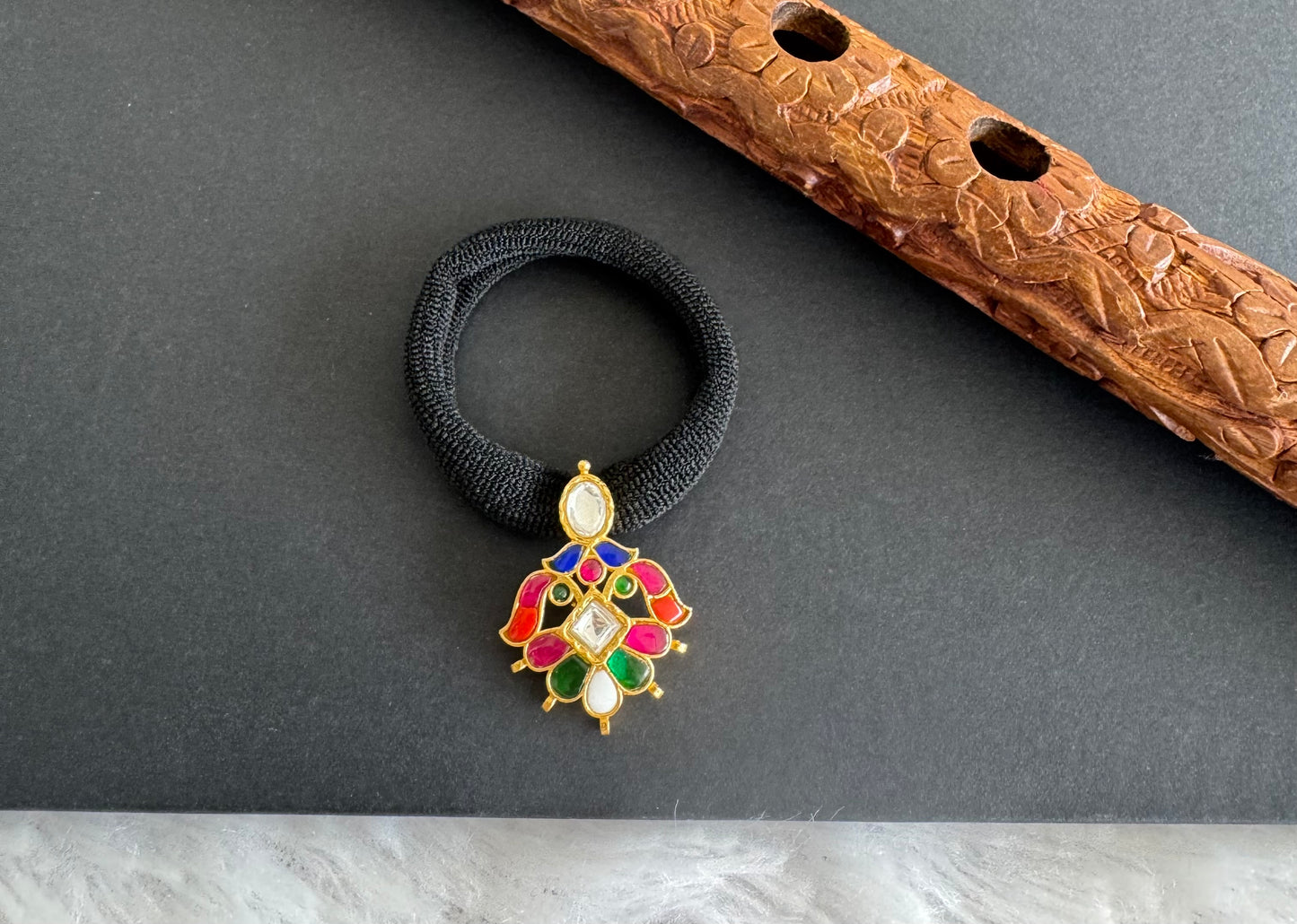 Gold tone Navarathna kundan jadau hair band dj-51489