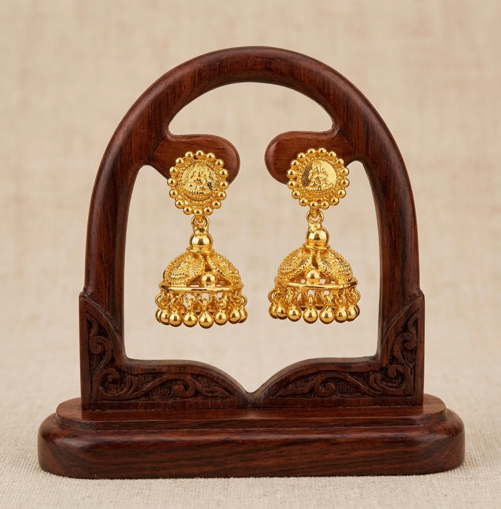 Gold tone lakshmi coin jhumkka dj-53154