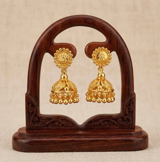Gold tone lakshmi coin jhumkka dj-53154